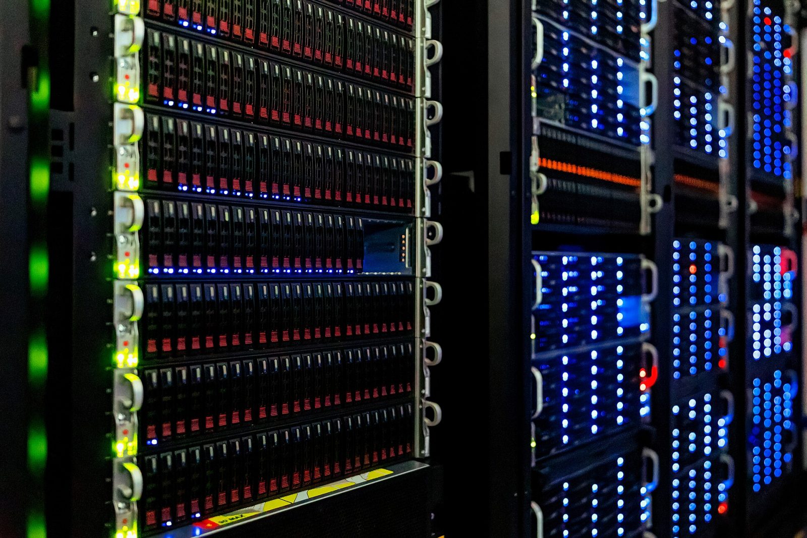 Rows of server racks in a data centre