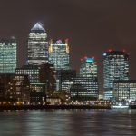 Canary Wharf skyline at night