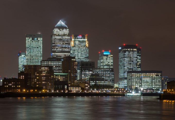 Canary Wharf skyline at night