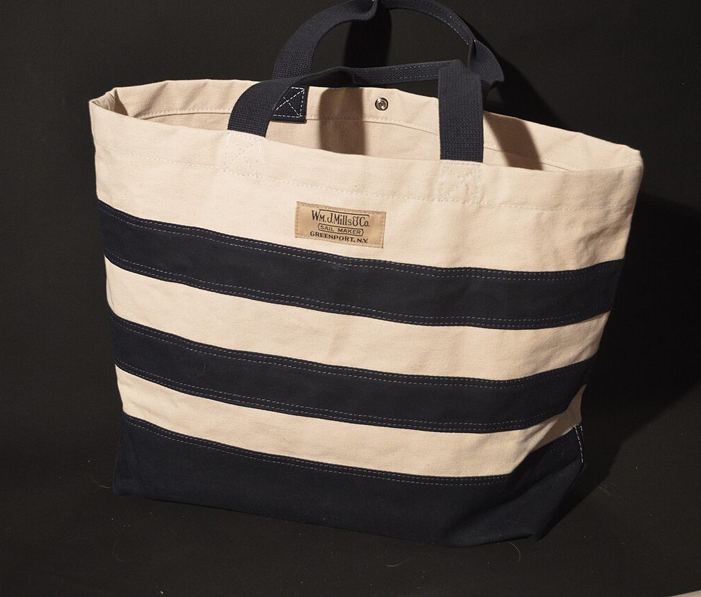 A two-tone canvas tote bag