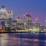 Canary Wharf skyline seen from Limehouse, London