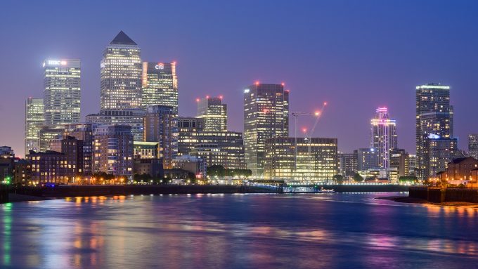 Canary Wharf skyline seen from Limehouse, London
