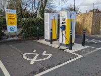 Shell Recharge rapid chargers in a Cirencester car park