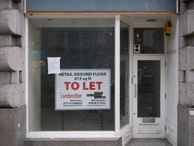 An empty shop unit on Moorgate in the City of London